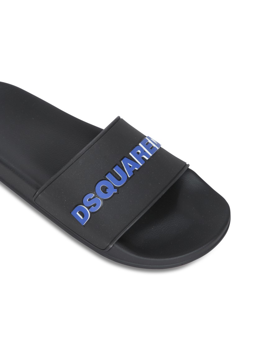 DSQUARED2 DSQUARED2 BLACK SLIDES WITH WIDE STRAP AND STURDY SOLE