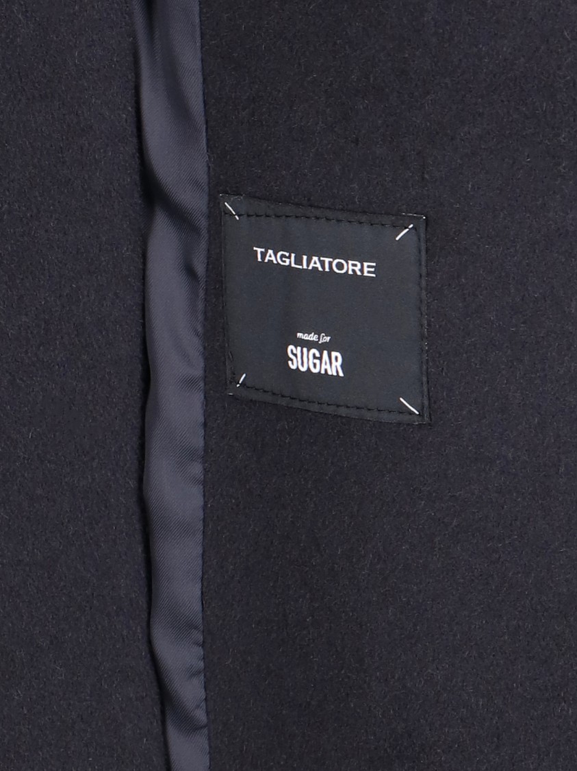 Tagliatore Waist Belted Lapel Buttoned Jacket In Blue