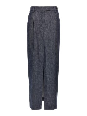 Brunello Cucinelli Longuette Cotton Denim Skirt With Front