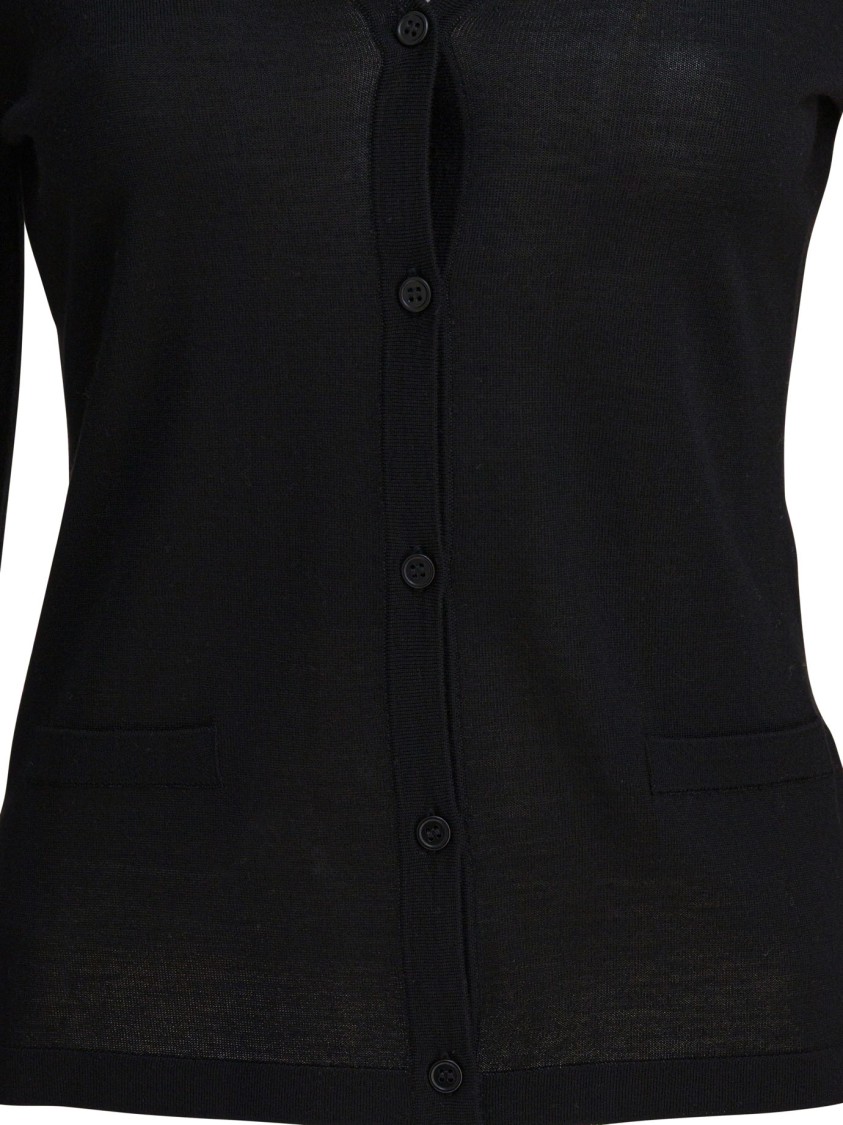 Max Mara Button-up Wool Cardigan With V-neckline In Black