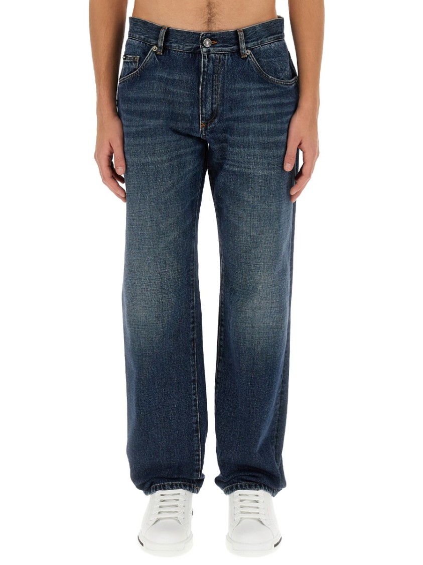 Shop Dolce & Gabbana Jeans With Logo Plaque In Blue