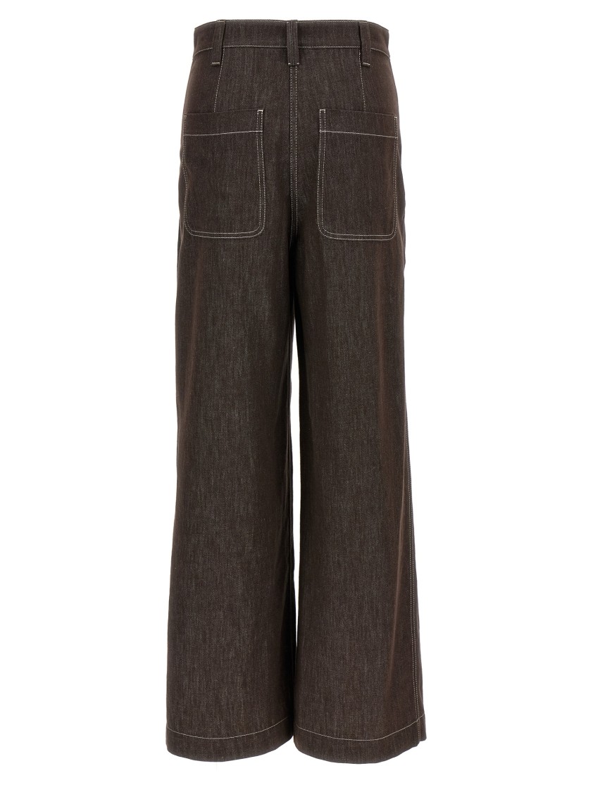 Brunello Cucinelli High-waisted Wide Leg Denim Jeans In Brown
