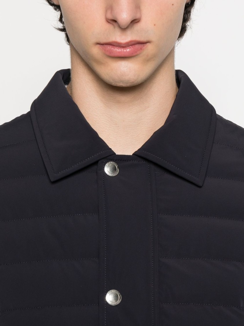 Brunello Cucinelli Dark Blue Nylon Short Jacket In Black