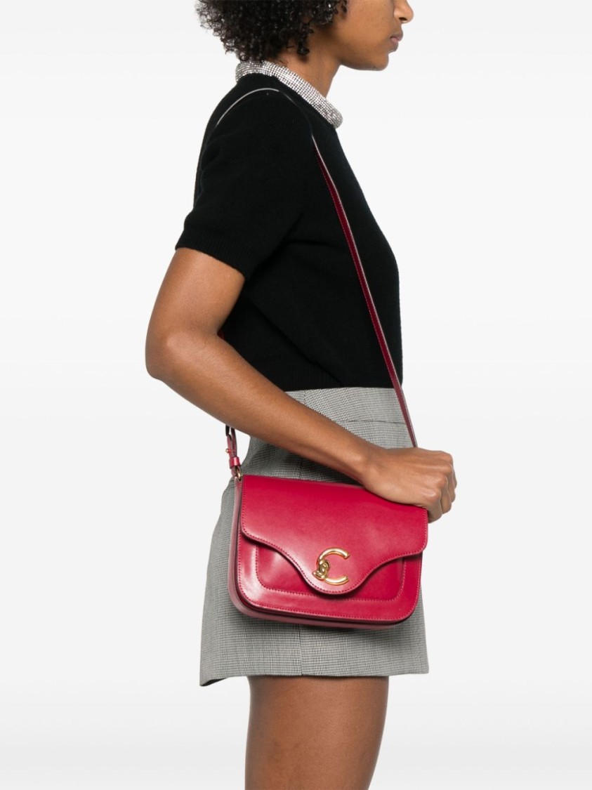Shop Coccinelle Red Leather Shoulder Bag With Logo Accent