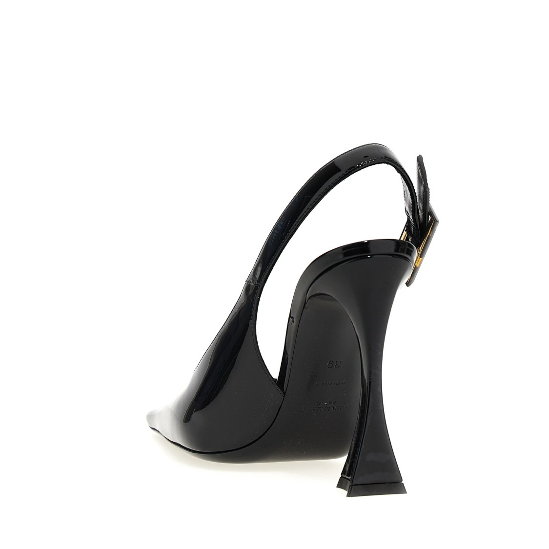 SAINT LAURENT SAINT LAURENT PATENT LEATHER SLINGBACK PUMPS WITH TORTOISESHELL BUCKLE