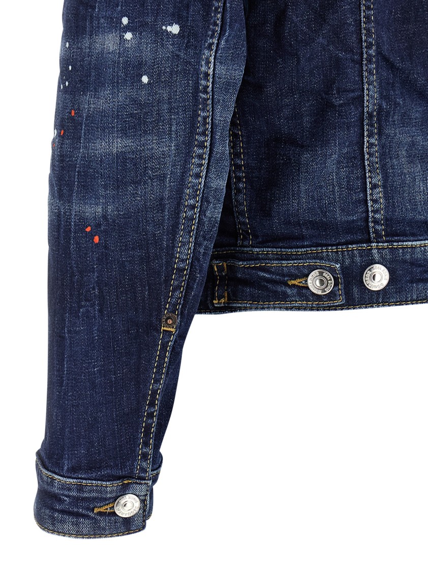 Dsquared2 Dan Blue Jacket With Classic Collar And All-over Painted Details In Denim Man In Blue