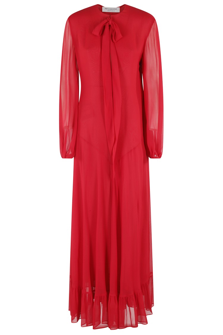 PHILOSOPHY DI LORENZO SERAFINI PHILOSOPHY DI LORENZO SERAFINI FLARED RED GEORGETTE MAXI DRESS WITH V-NECKLINE