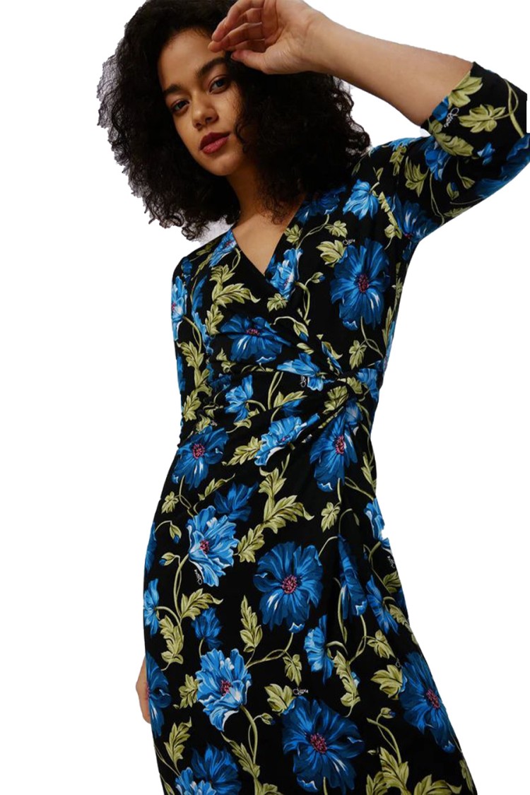 Diane Von Furstenberg Multicolor Floral Wrap Midi Dress With Elegant V-neckline In Black