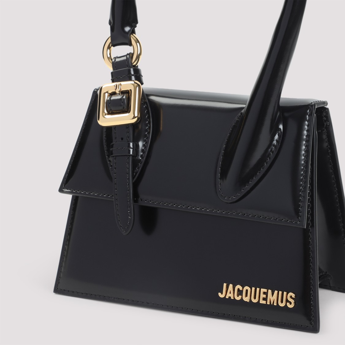 Jacquemus Trapezoidal Leather Handbag With Gold-tone Details In Black