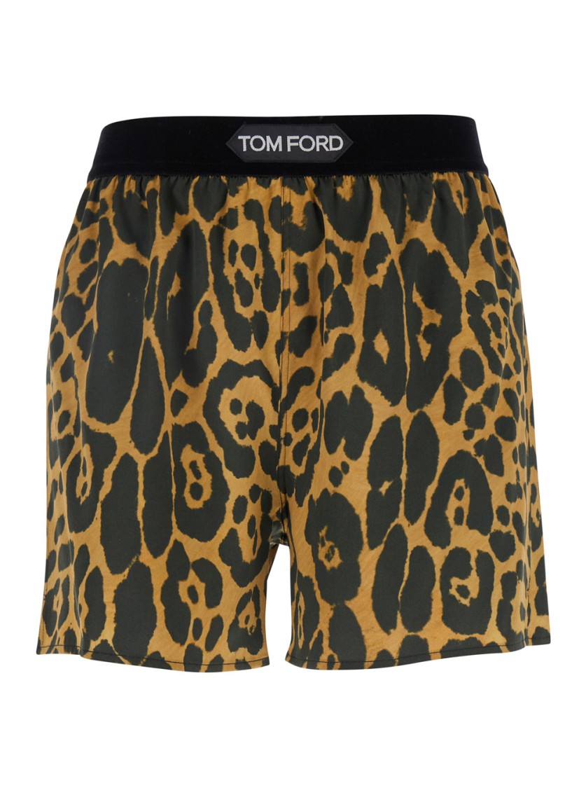 Shop Tom Ford Wild Leopard On Stretch Silk Satin Pj Shorts In Black