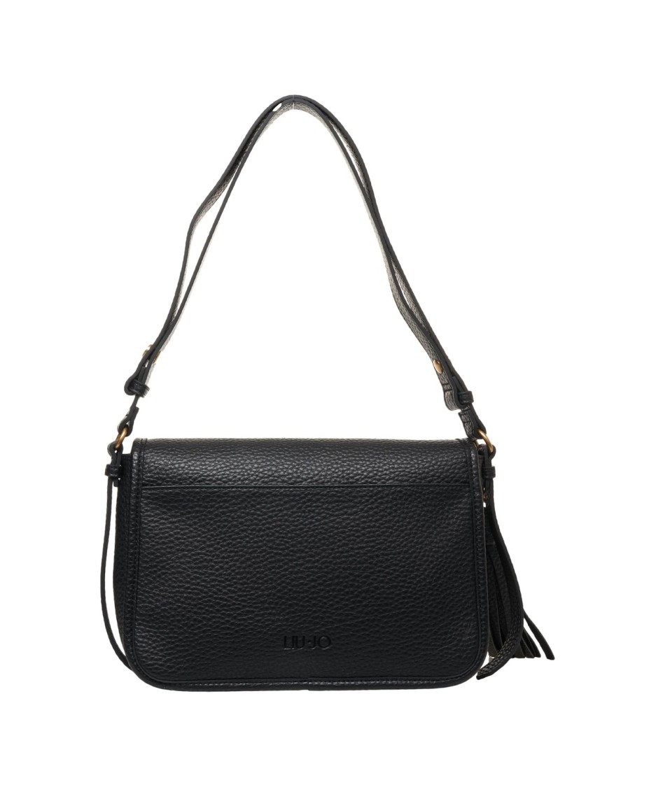 Liu •jo Liu Jo Logo-embellished Black Shoulder Bag With Textured Finish