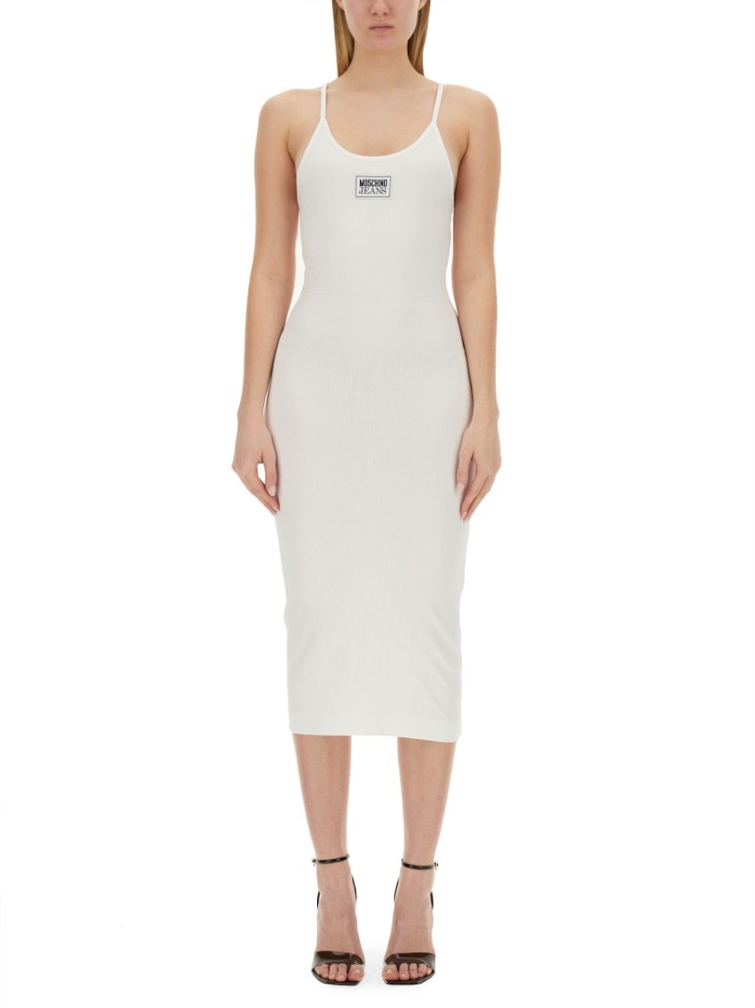 Moschino Logo Logo Thin Shoulder Strap Dress In White