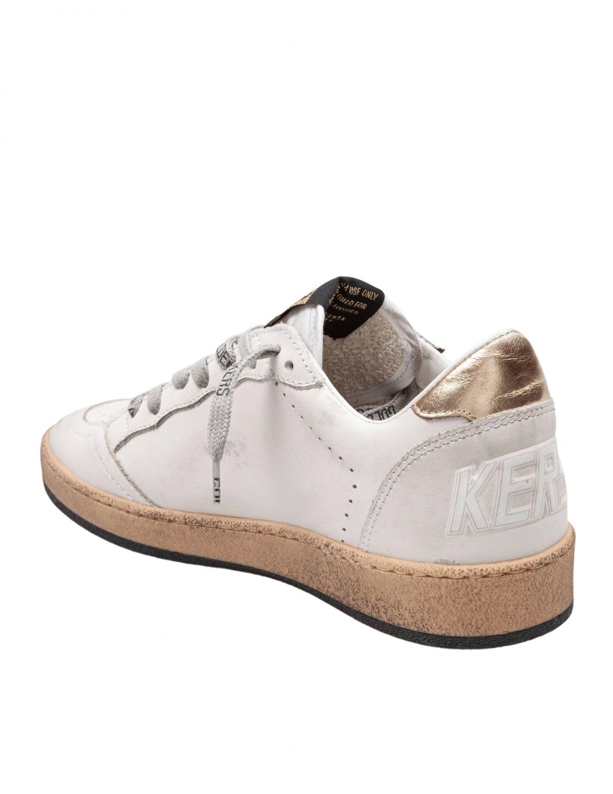 Golden Goose Ballstar Sneakers In White And Gold Leather In White