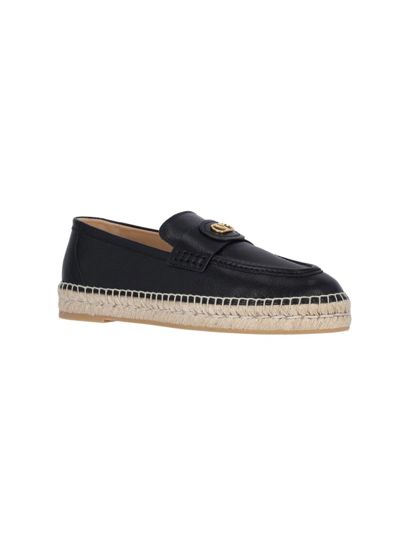 Valentino Garavani Palm Avenue Leather Espadrille Loafers In Black