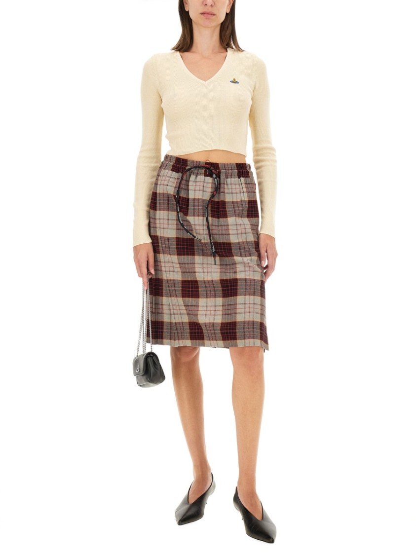 Vivienne Westwood Off-white Bea Cropped V-neck Sweater In White