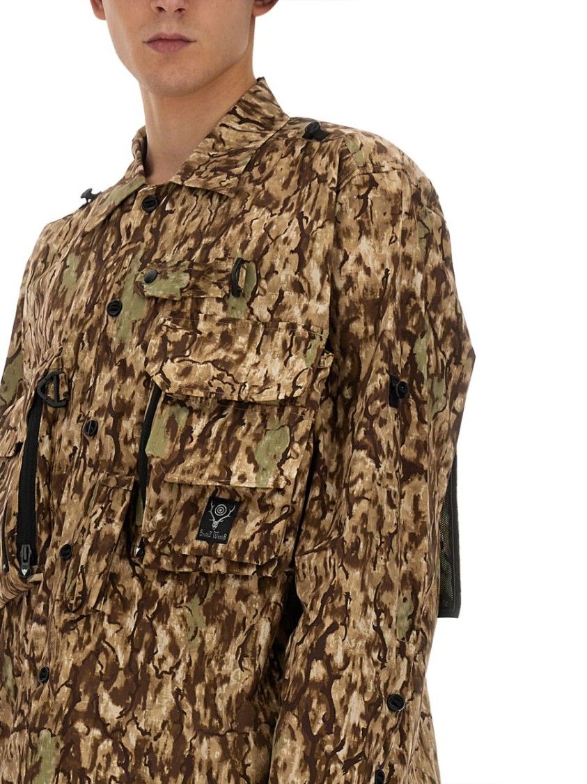 South2 West8 Camouflage Print Oversized Jacket In Brown