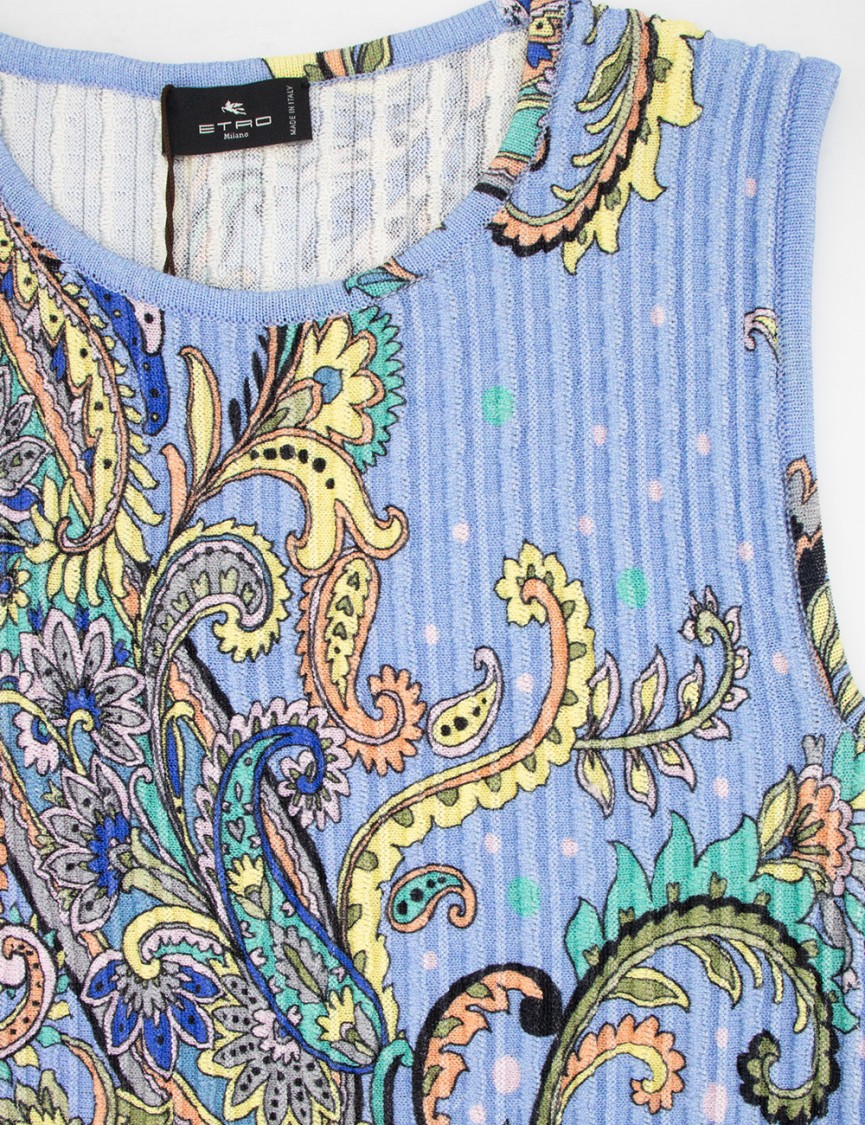 Etro Fitted Crew Neck Top With Floral In Blue