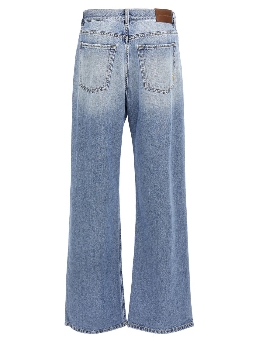 Pinko Wide-leg Palazzo Jeans With Distressing And Soft Texture In Blue