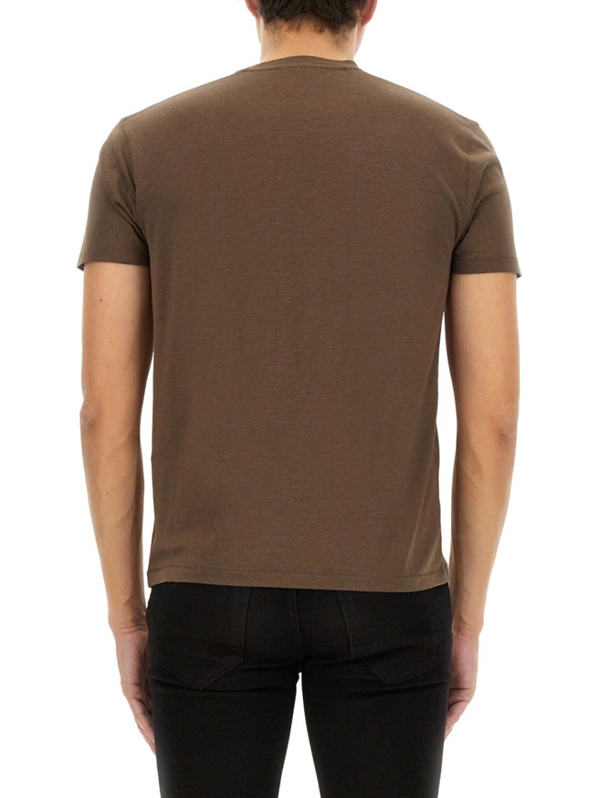 Tom Ford Regular Fit T-shirt In Lyocell And Cotton In Brown