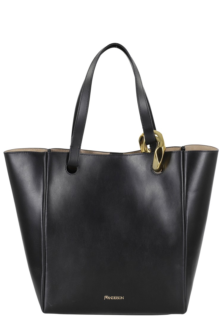 Jw Anderson J. W. Anderson Structured Black Leather Corner Tote In Black