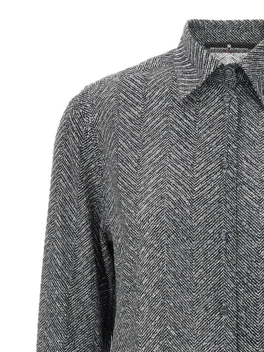 Ermanno Scervino Herringbone Shirt Adorned With Rhinestone Details In Black