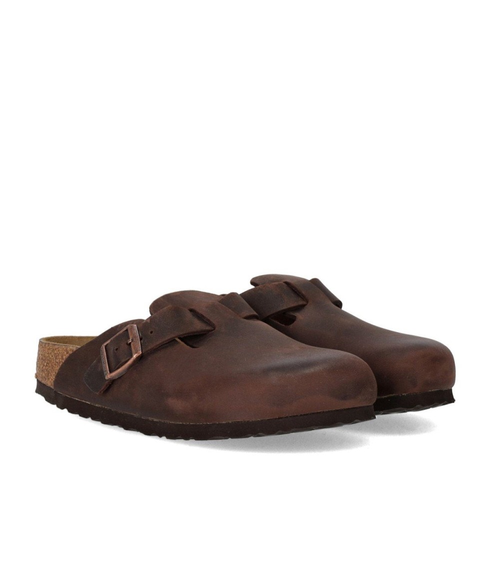 Birkenstock 'boston' Brown Slip-on Mules With Buckle