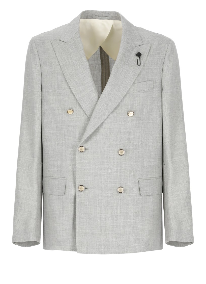 Lardini Wool Blend Suit With Embroidered Back Vent In Gray