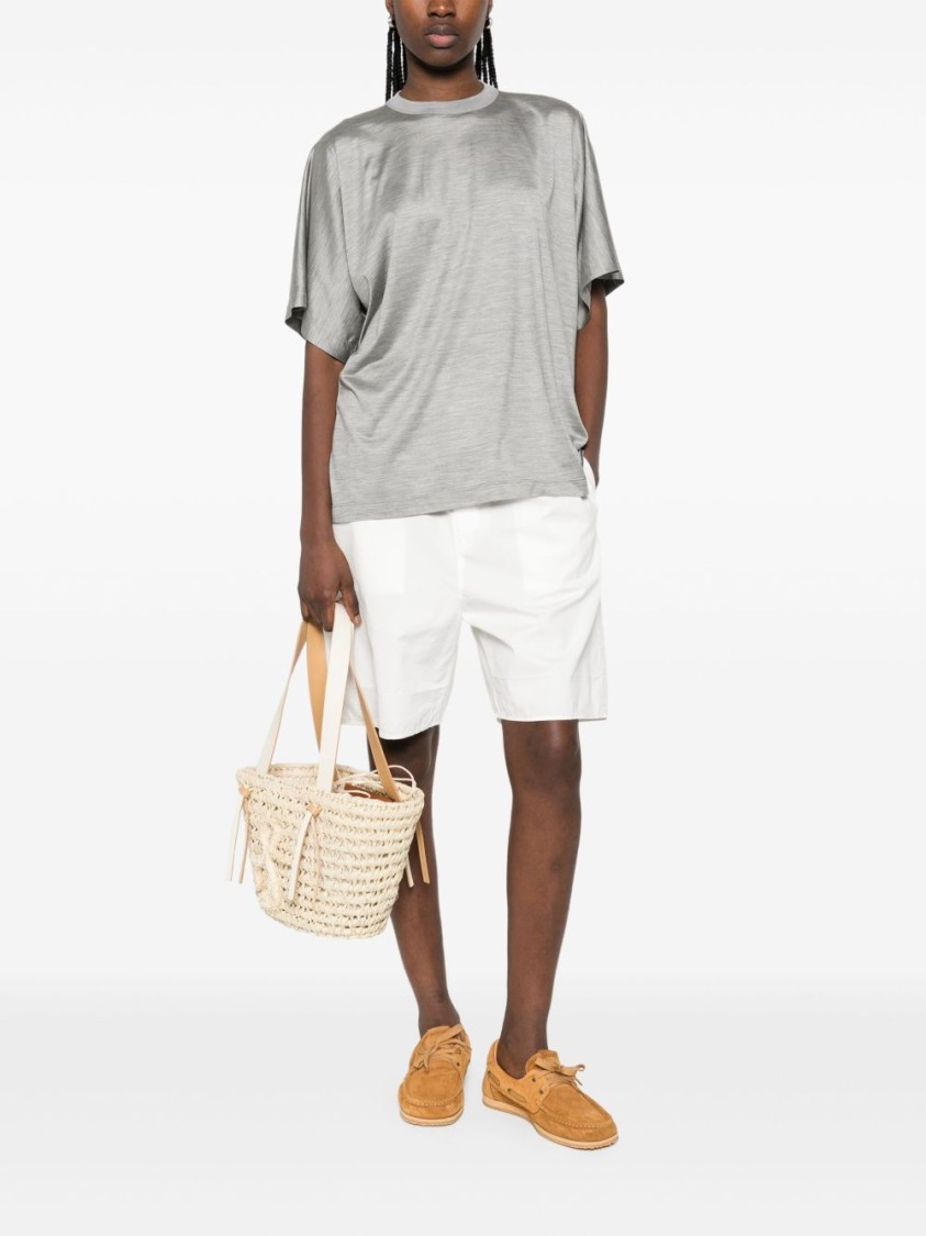 Shop Carven Light Grey Silk Oversized Crew Neck T-shirt