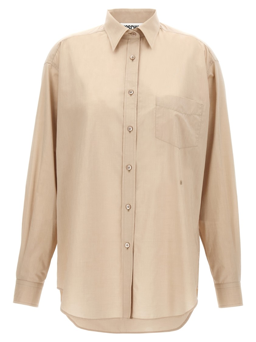 Moschino Slightly Loose-fitting Cotton Shirt With Patch Pocket In Neutral