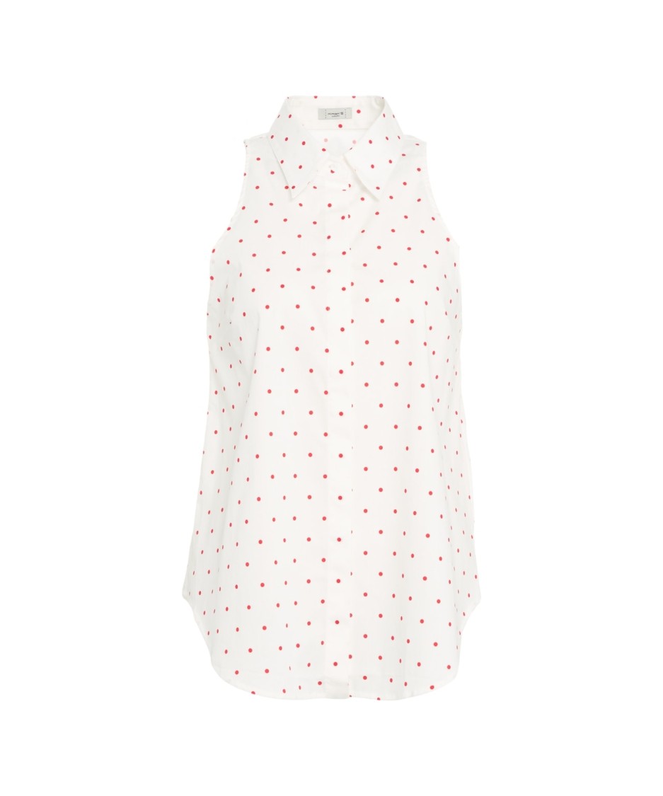 Himon's Himons Polka Dot Sleeveless Blouse With Kent Collar In Neutral