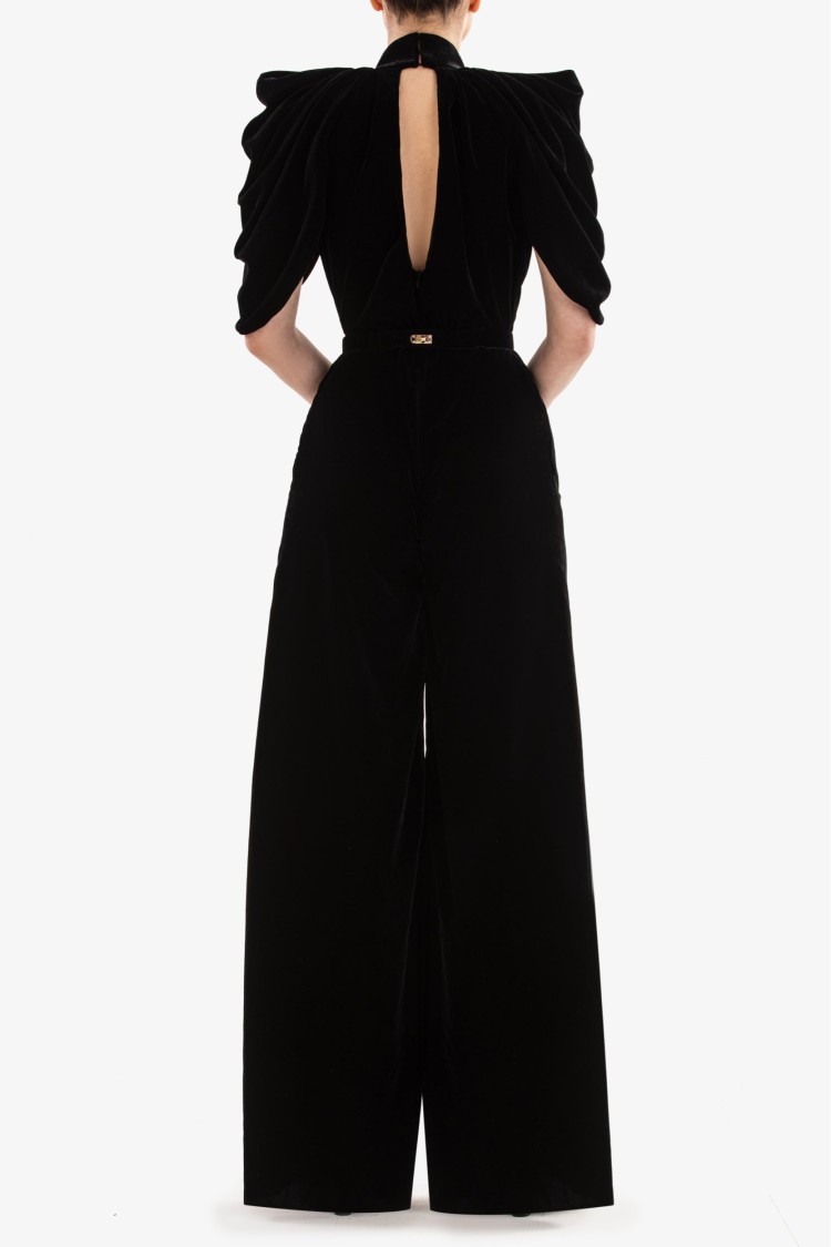 Shop Saiid Kobeisy Jet Black Velvet Jumpsuit