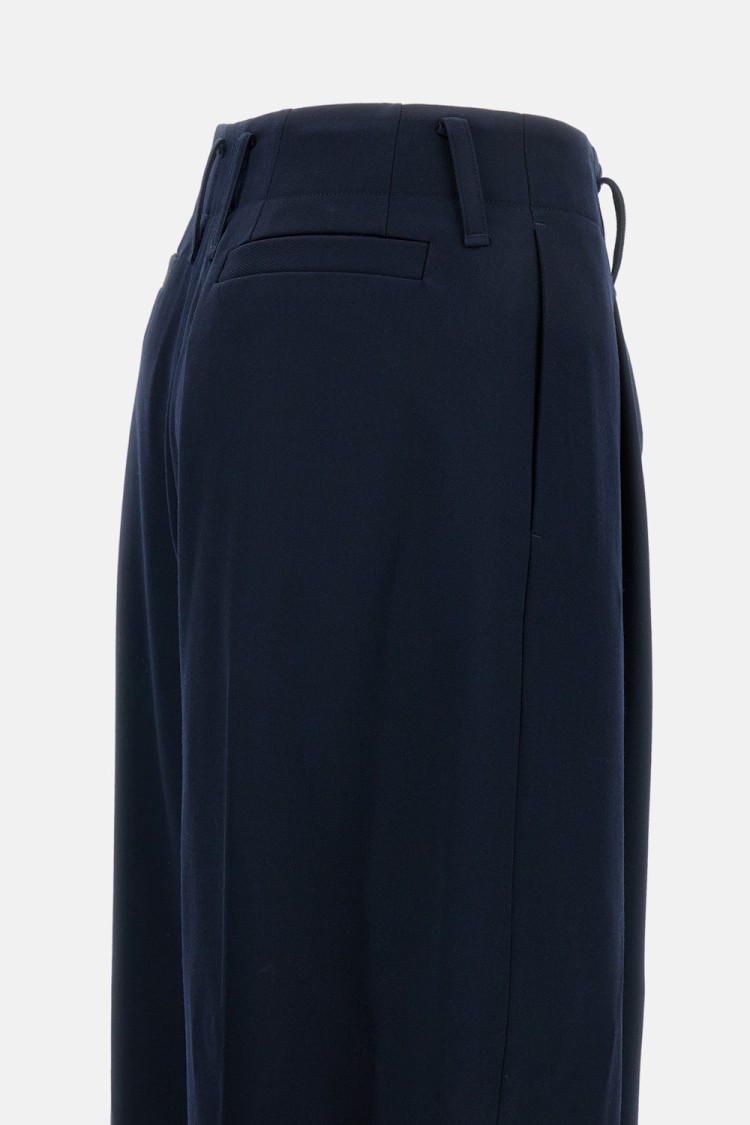 Alexander Mcqueen Wide-leg Wool Trousers With Pleats And Side Pockets In Black