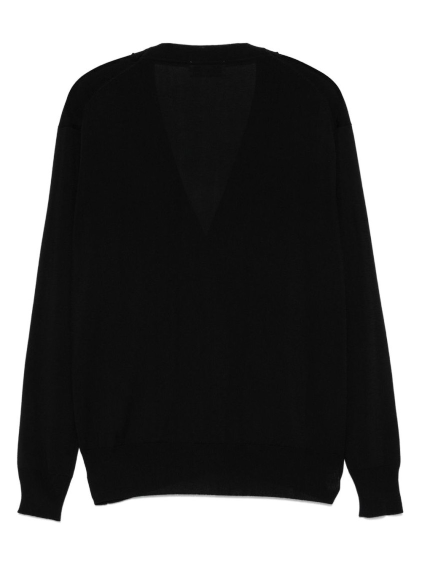 Lardini Deep V-neck Black Sweater With Button-down Front In Black
