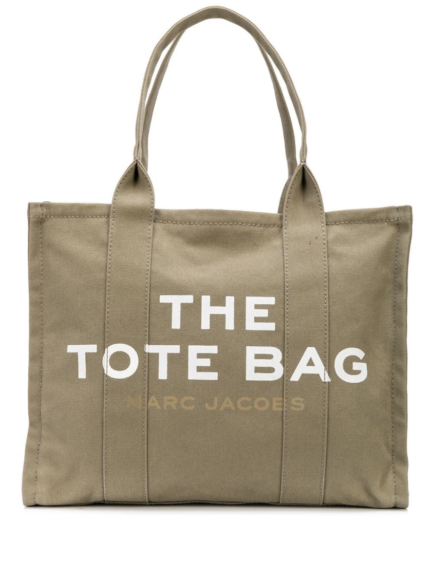 Marc Jacobs Structured Cotton Tote Bag With Bold Lettering In Green