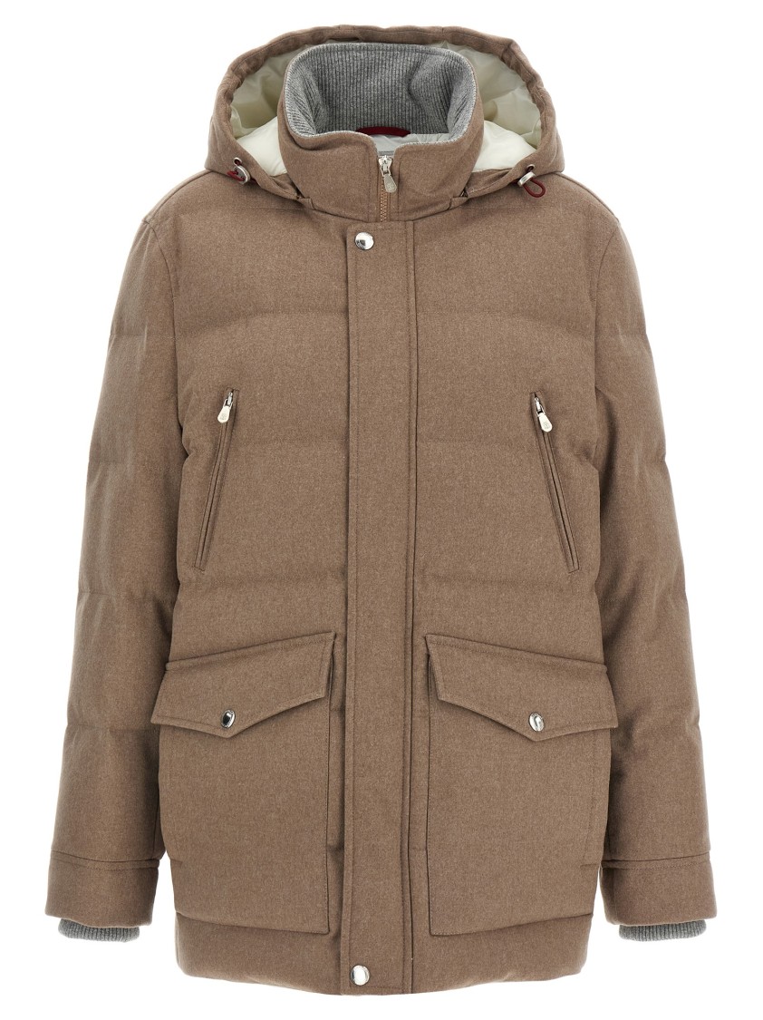 Brunello Cucinelli Flannel Down Jacket Puffer Jackets Beige In Brown