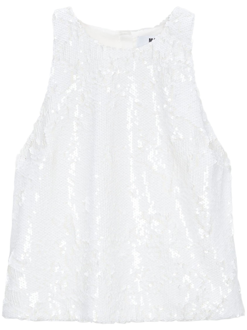 Msgm Shimmering Sequin Sleeveless Top In White