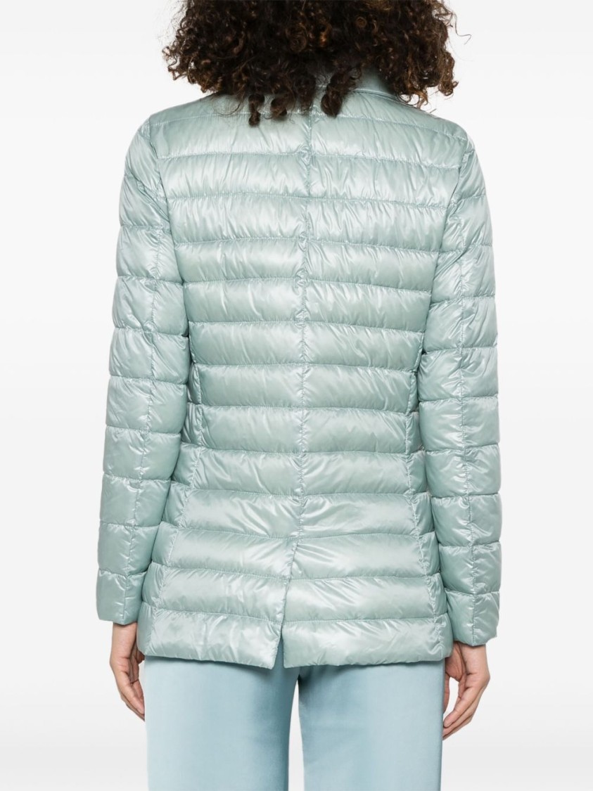 Herno Quilted Single-breasted Blazer With Shiny Finish In Green