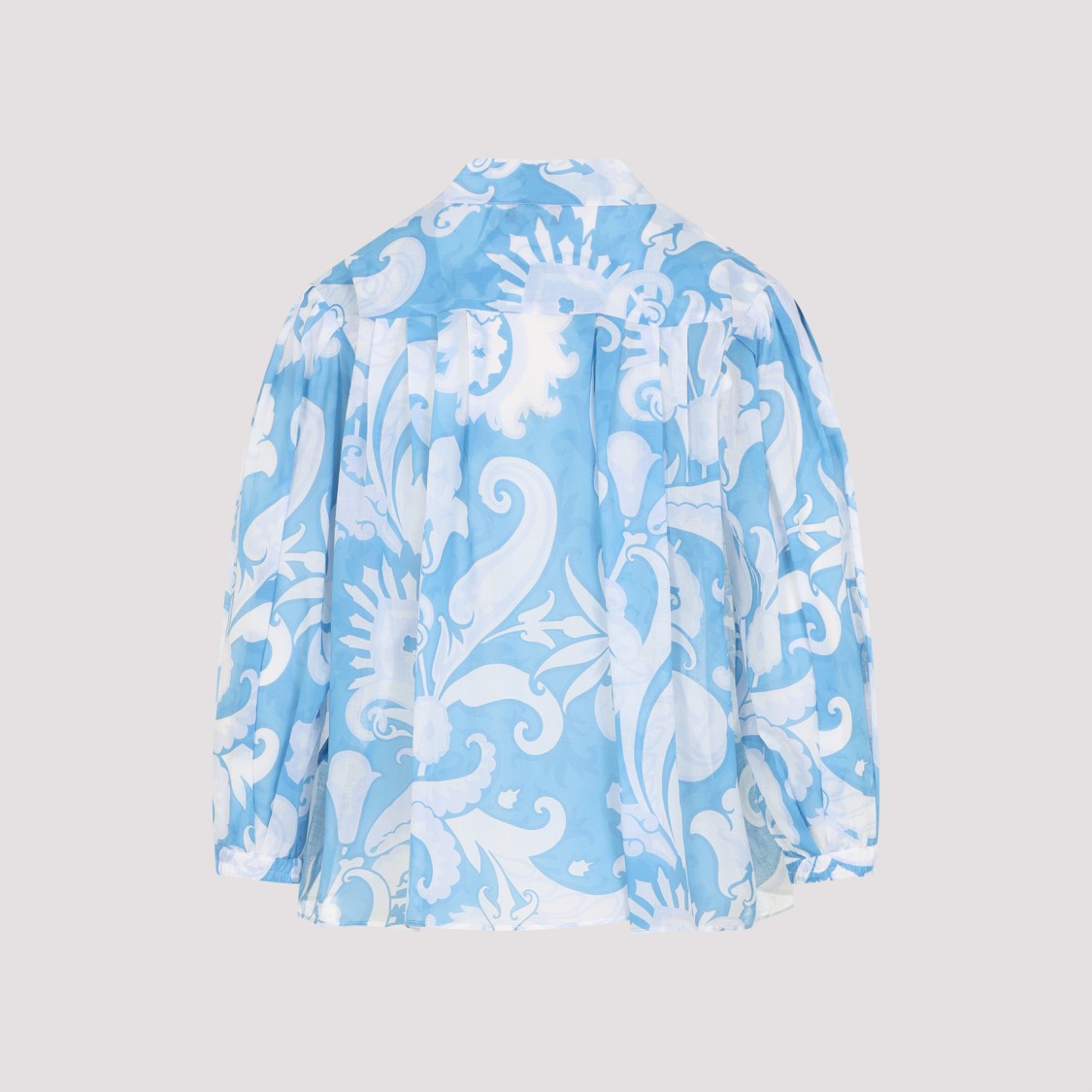 Etro Loose-fit Cotton Shirt With V-neck And Floral Pattern In Blue
