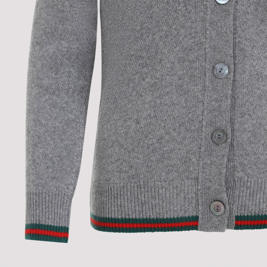 GUCCI GUCCI WEB GREY WOOL AND CASHMERE CARDIGAN