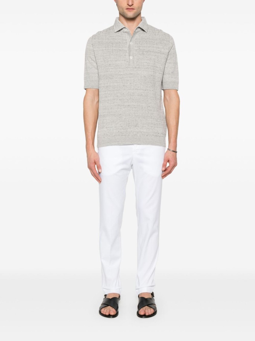 Lardini Textured Beige Polo T-shirt With Buttoned Placket In Grey