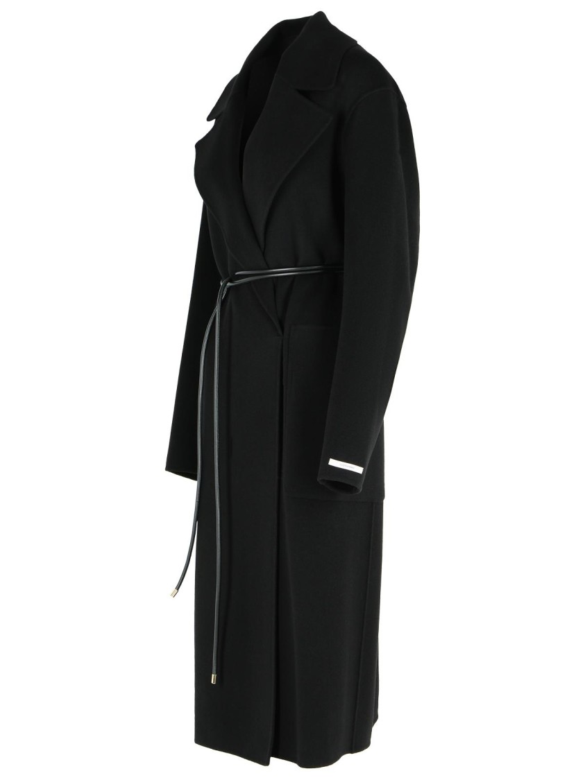 Sportmax Waist Belted Long Coat With Notched Lapels In Black