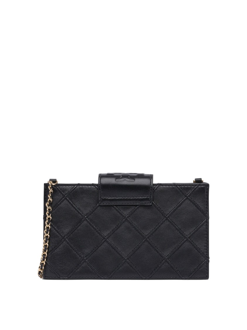 Tory Burch Fleming Mini Chain Wallet In Quilted Leather Design In Black