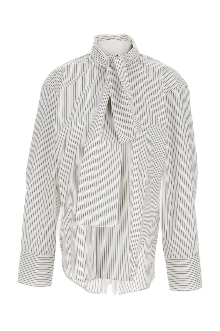 Plan C Striped Cotton Shirt With Front Closure In White