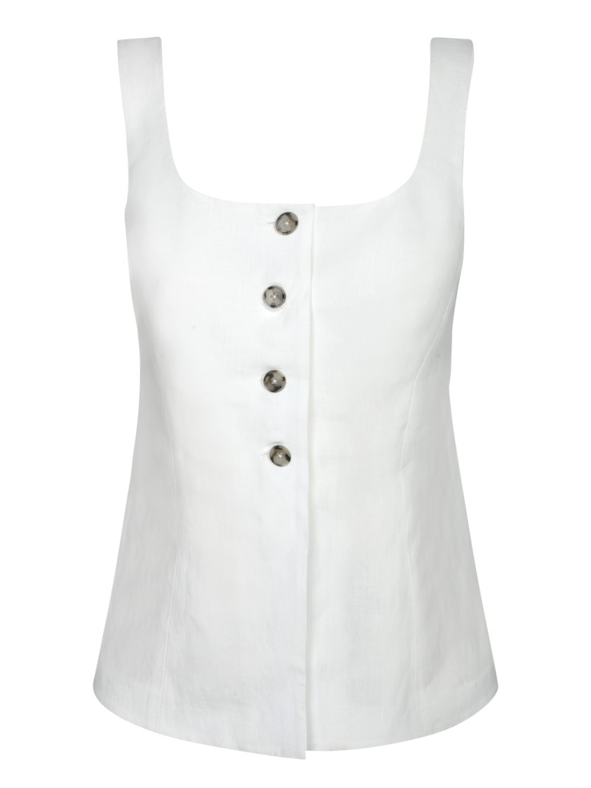 Paul Smith Square Neck White Linen Top With Decorative Buttons