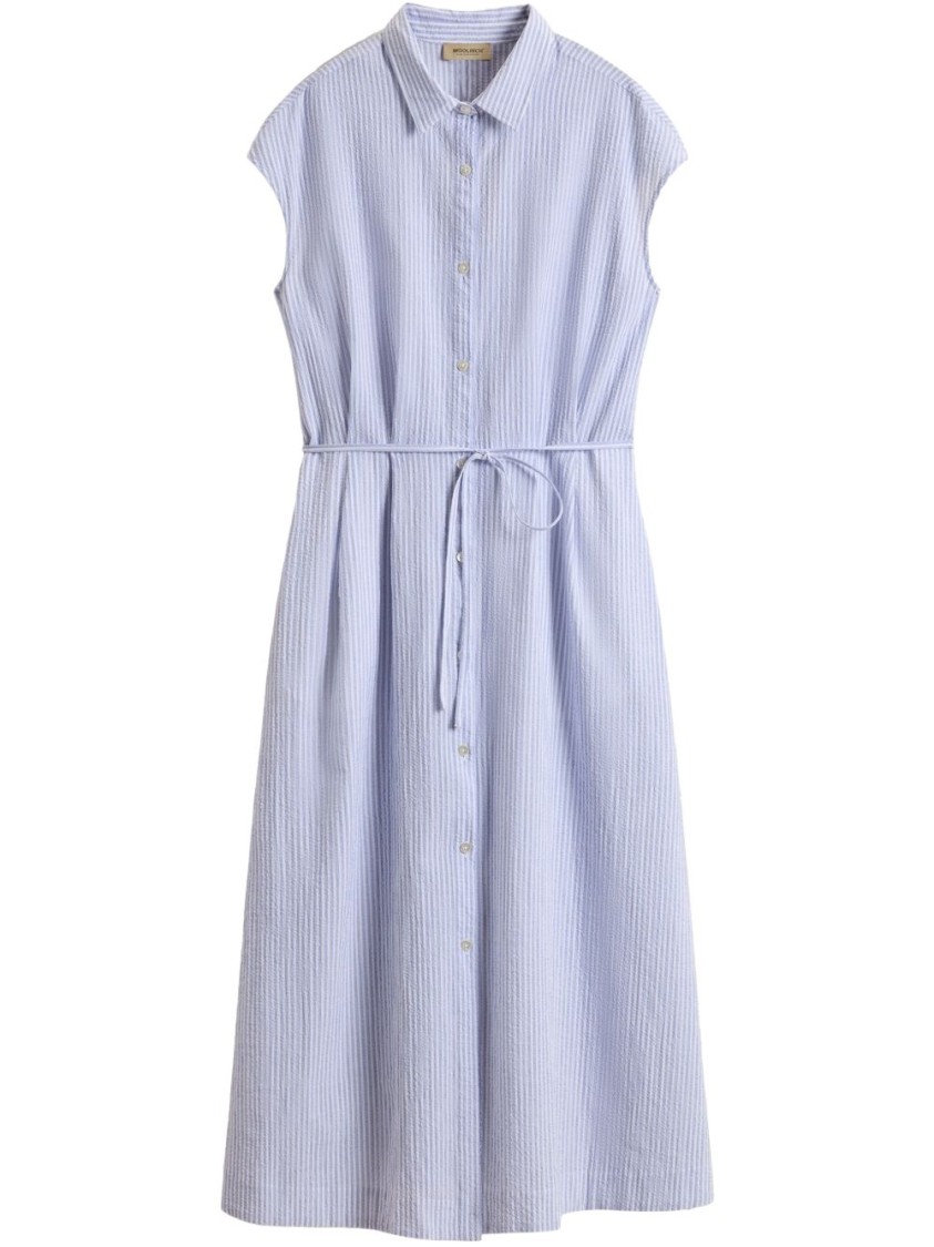 Woolrich Button-down Midi Dress With Fitted Waist And Flowing Skirt In Blue