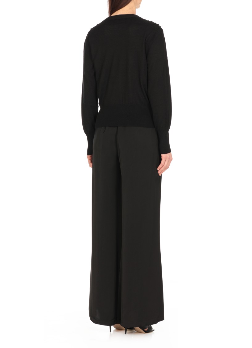 Fabiana Filippi V-neck Wool Blend Cardigan With Front Sequins Detail In Black