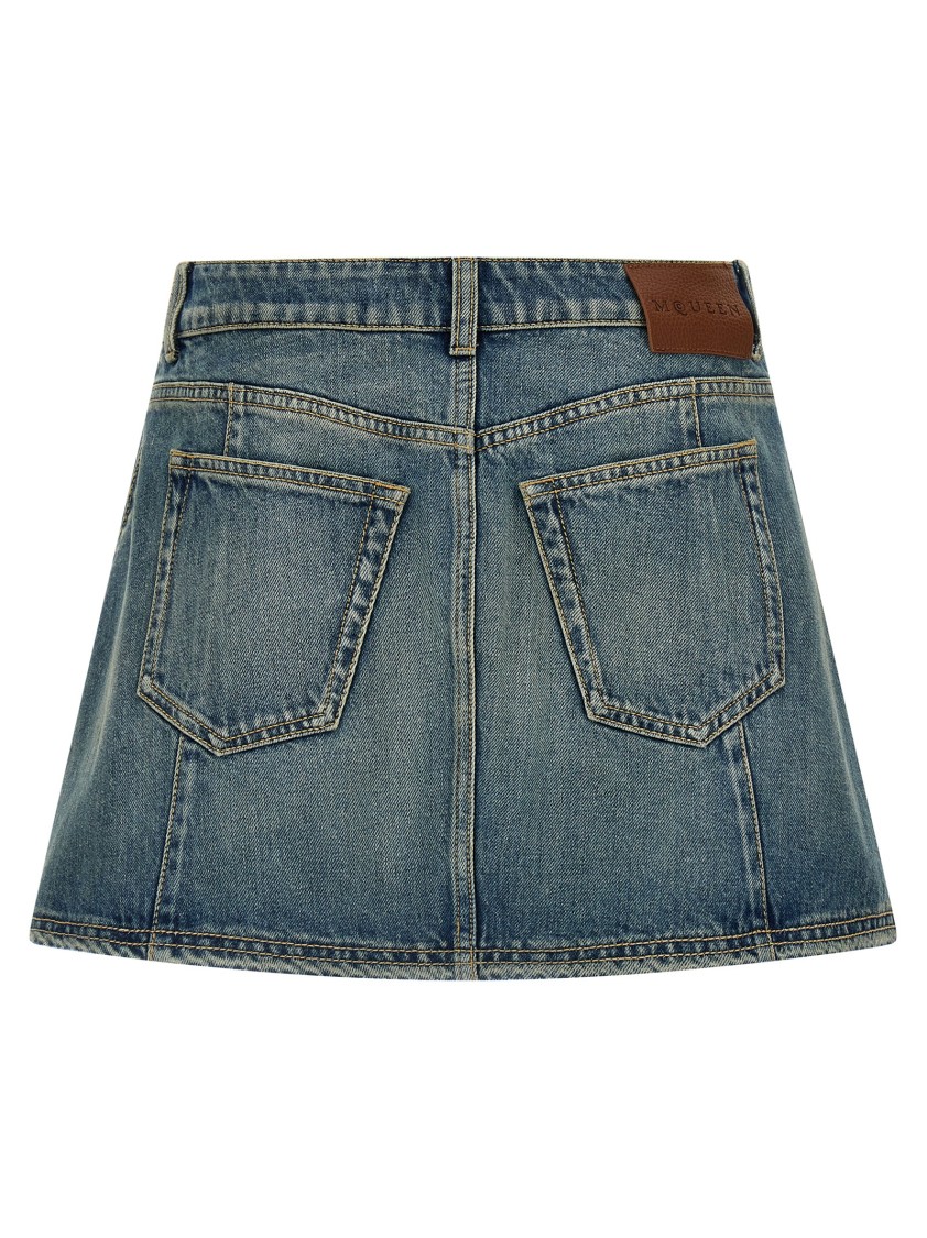 Alexander Mcqueen Mcqueen Flounced Delavé Cotton Denim Mini Skirt In Gray