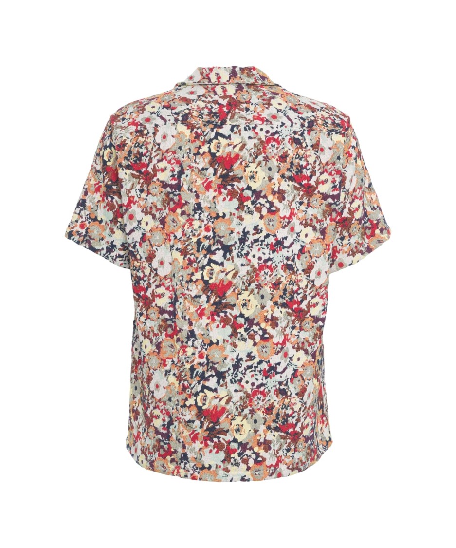 Shop Portuguese Floral Jacquard Shirt With Notched Lapels In Pink