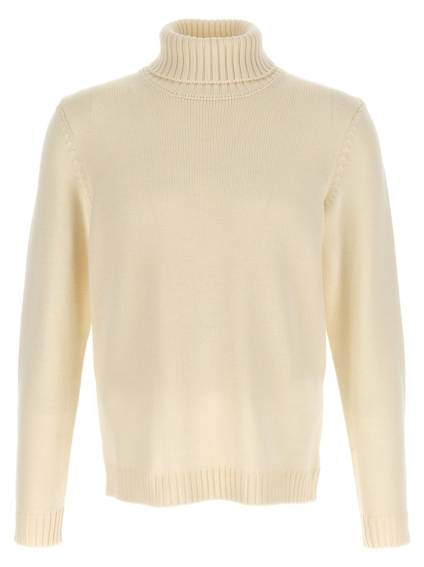 Zanone Wool Sweater With Turned-up Turtleneck And Ribbed Detailing In White