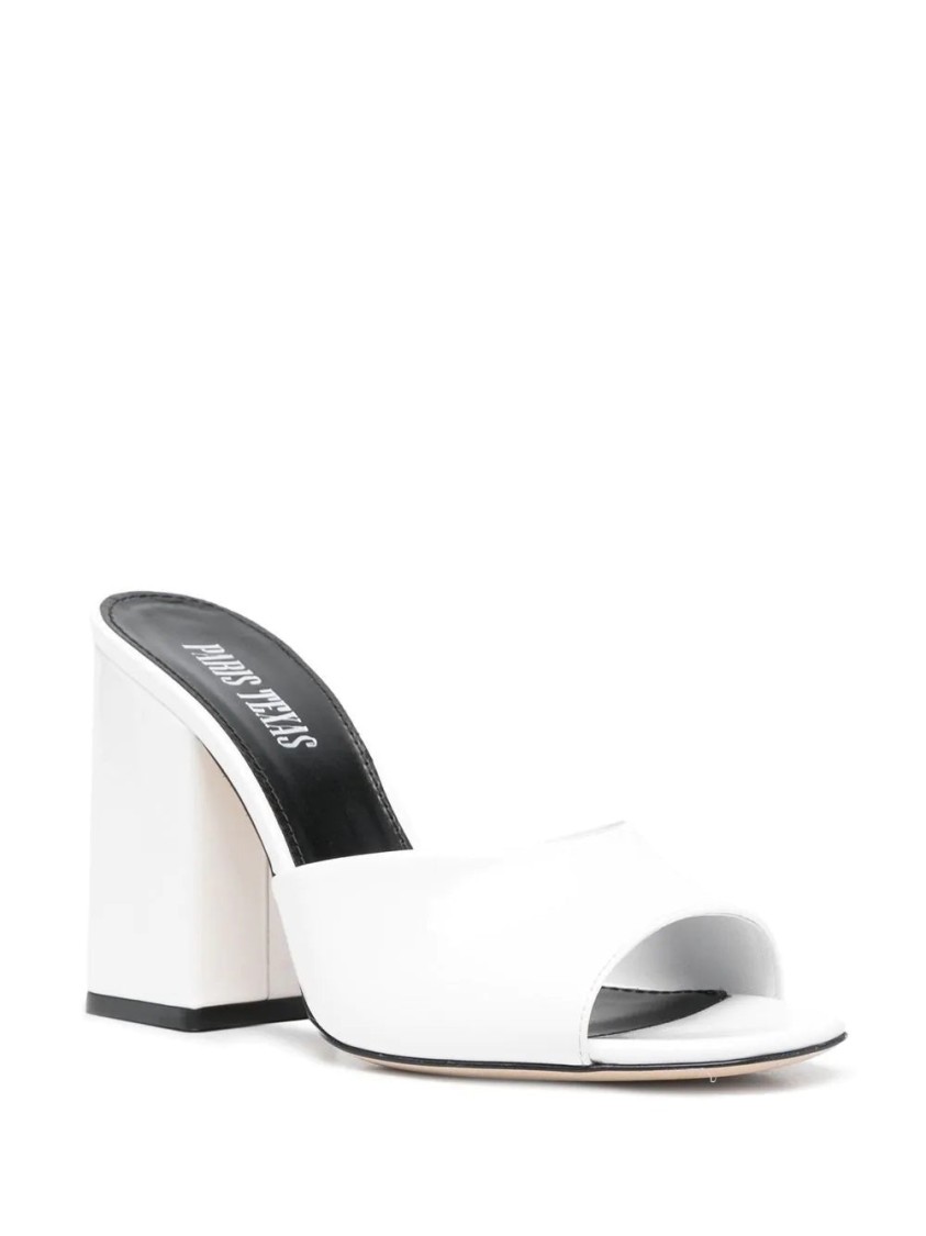 Paris Texas Open-toe Mules With Mid-height Block Heel In White